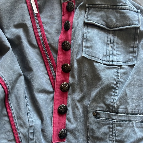 Free People Gray Utility Military Jacket with Red Trim and Gold Epaulets - Picture 12 of 16